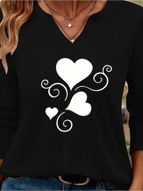 Black Heart Swirl V-Neck Top - Women